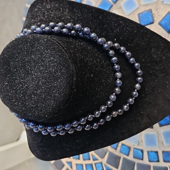 Hand Knotted Blue Stone Beaded Necklace - Picture 1 of 3